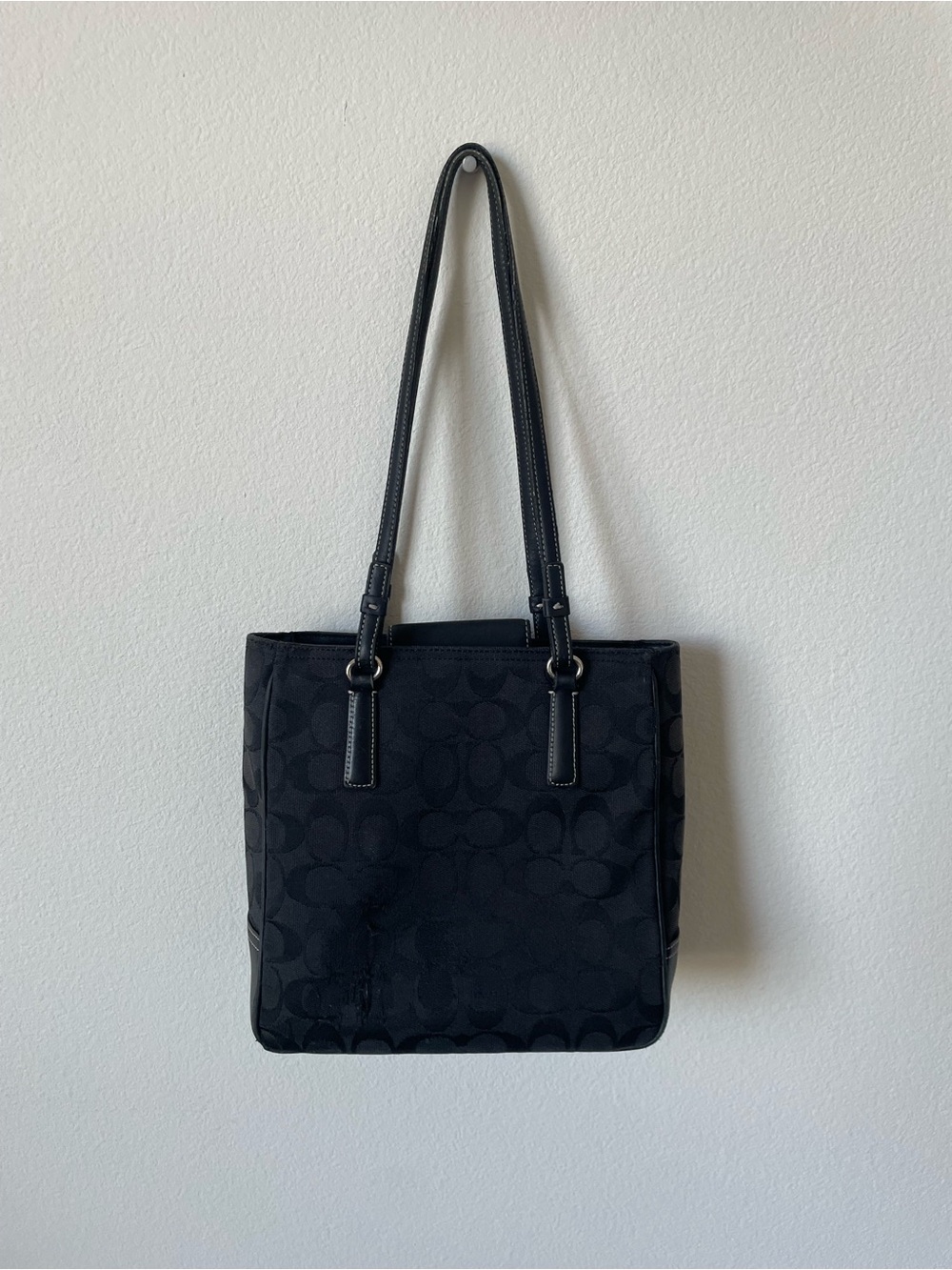 Vintage Y2k Coach Black Signature Monogrammed Canvas Tote Bag